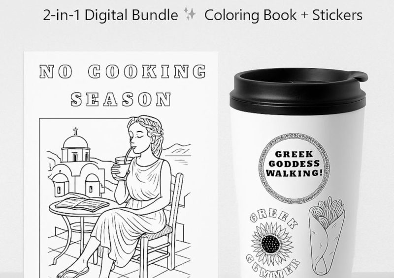 Greek Goddess Pocket Coloring Book + Summer Sticker Bundle – printable vegan set για δημιουργικότητα και self-care. - Greek Summer printable set – stickers & adult coloring pages