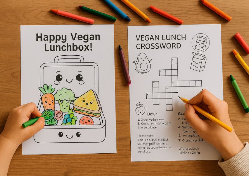 Back to School Vegan Lunchbox printable coloring & activity pages for kids