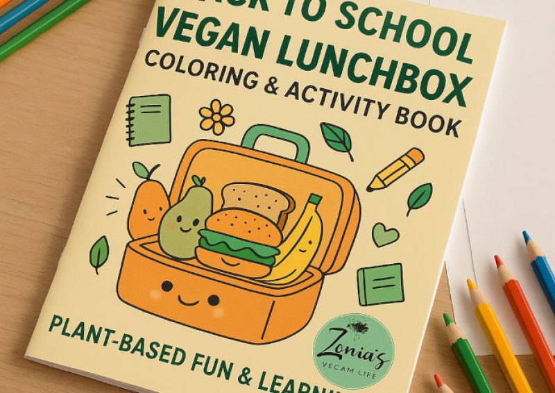 Printable vegan lunchbox coloring & activities book – fun plant-based pages for children