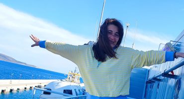 Zenia on the ferry to Kea island during a spring Greek island escape